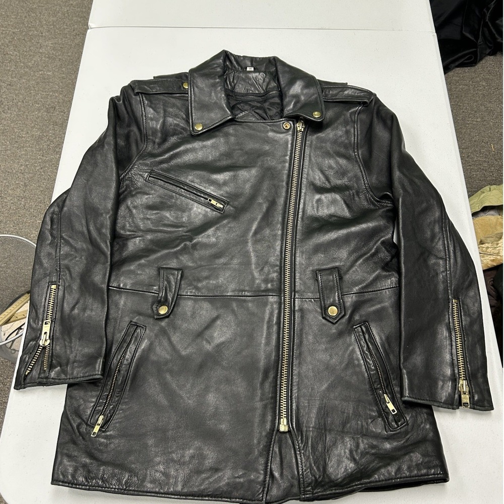 Albert Duke Leather Jacket Mens M Black Asymmetrical Zip Longline Biker Moto